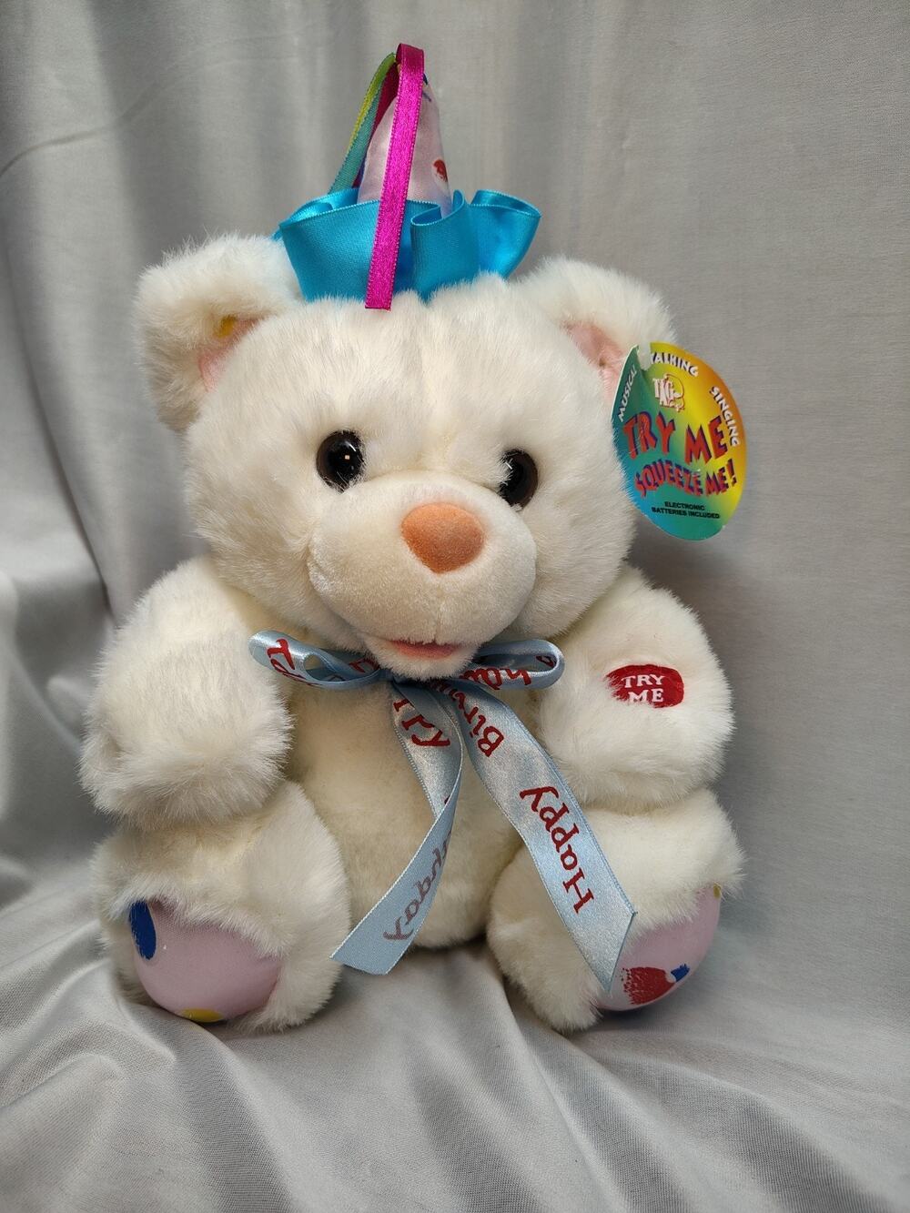 Vintage Chantilly Lane Musical Bear Plush Happy Birthday PBC International 10"